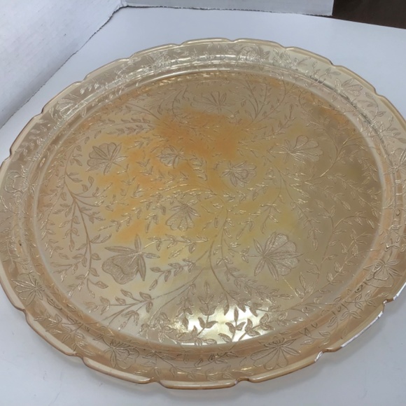 Vintage Jeannette Glass FLORAGOLD Iridescent LOUISA Large Round Platter MCM - Picture 5 of 6